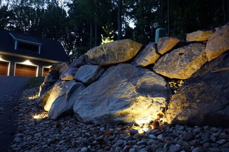 Boulder Wall with Lights